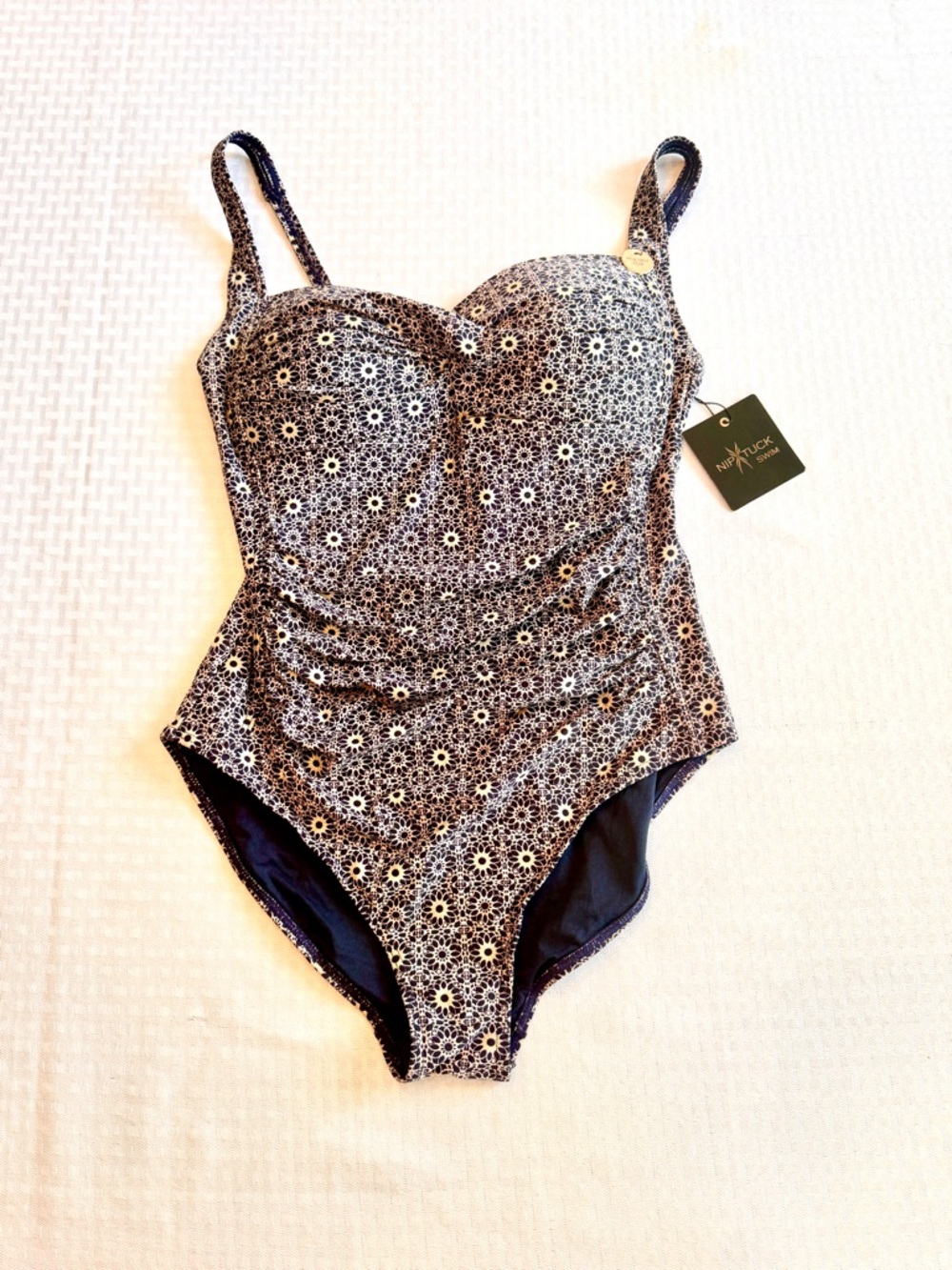 Nip Tuck Swimsuit Slimming One Piece Multi Fit Cup Womens 10 Ruched Blue Floral